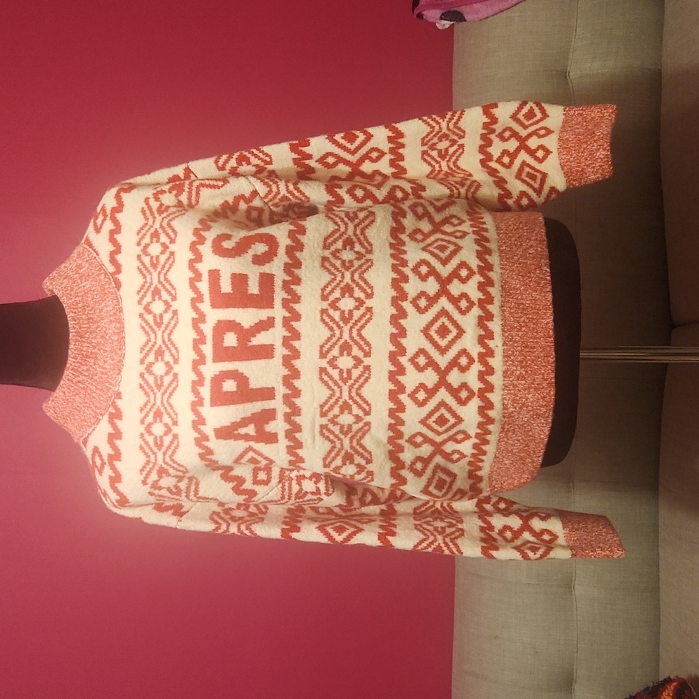 a new day Cream and Coral Fair Isle 'APRES' Crewneck Sweater